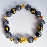 D23 Black Rutilated quartz crystal bracelet with 18k Fortune pig