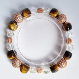 D16 Tiger eye and Clear quartz  faceted crystal beads bracelet with 18k rose gold spacer beads