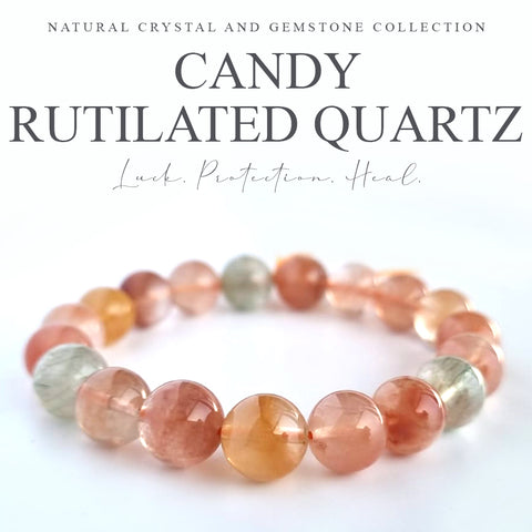 Rutilated quartz candy crystal bracelet. Genuine natural and unheated gemstone with Certificate of Authenticity