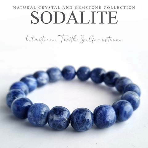 Sodalite round-beads crystal bracelet collection. Genuine natural and unheated gemstone with Certificate of Authenticity