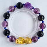 D30 Amethyst, Silver Obsidian, Dream amethyst crystal bracelet with 18k Gold Pixiu