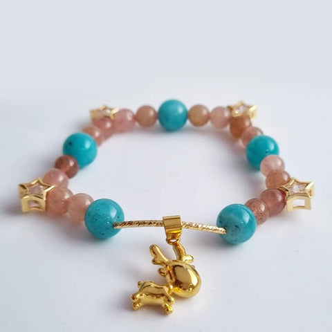 D07 safe on road dear , amazonite + strawberry quartz