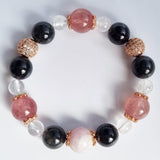 D18 Black rutilated quartz, Strawberry Quartz, Kunzite with Clear quartz crystal bracelet