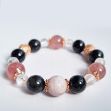 D18 Black rutilated quartz, Strawberry Quartz, Kunzite with Clear quartz crystal bracelet