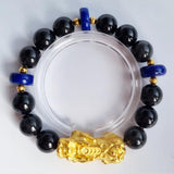 D22 Black Rutilated quartz and Lapis lazuli crystal bracelet with 18k Gold pixiu