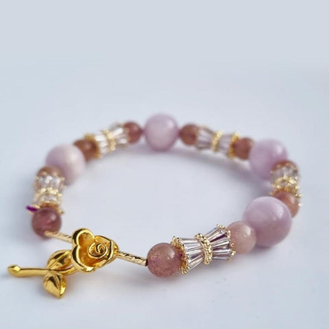 D11 rose charm with strawberry quartz and kunzite