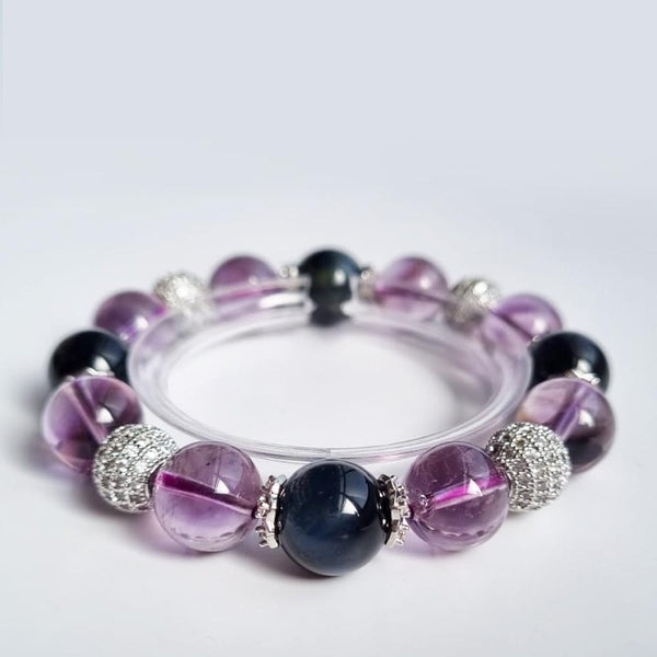 D19 Blue Tiger eye with Amethyst crystal bracelet