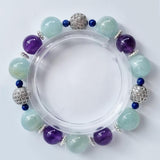 D33 Aquamarine, Amethyst, Lapis lazuli crystal bracelet with 18k Silver beads