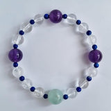 D28 Clear quartz, Lapis lazuli, Amethyst crystal bracelet with Aquamarine bead charm
