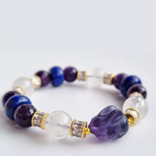 D05 Lapis Lazuli Amethyst Quartz Clear Quartz Crystal & Fluorite Rabbit