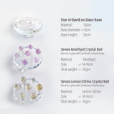 Seven star array Amethyst / Lemon Citrine crystals on Star of David glass base