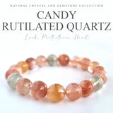 Rutilated quartz candy crystal bracelet. Genuine natural and unheated gemstone with Certificate of Authenticity