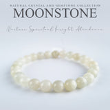 Moonstone crystal bracelet collection. Genuine natural and unheated gemstone with Certificate of Authenticity