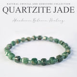 Quartzite Jade crystal bracelet. Genuine natural and unheated gemstone with Certificate of Authenticity