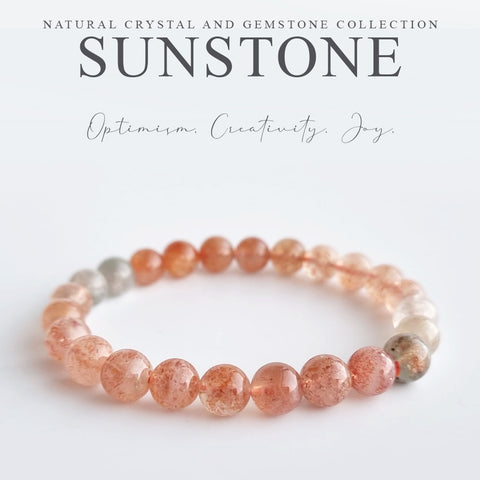 Sunstone crystal bracelet collection. Genuine natural and unheated gemstone with Certificate of Authenticity