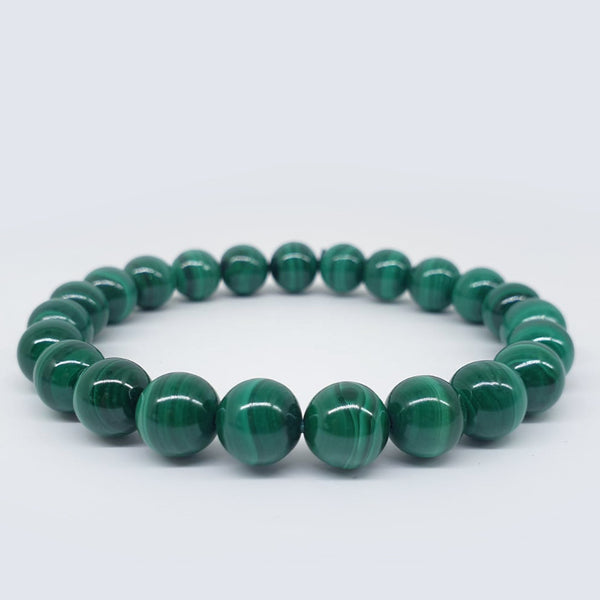 Malachite 9mm crystal bracelet. Genuine natural and unheated gemstone with Certificate of Authenticity