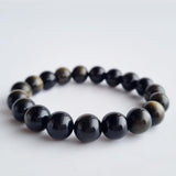 Obsidian golden sheen crystal bracelet. Genuine natural and unheated gemstone with Certificate of Authenticity