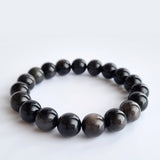 Obsidian silver sheen crystal bracelet. Genuine natural and unheated gemstone with Certificate of Authenticity