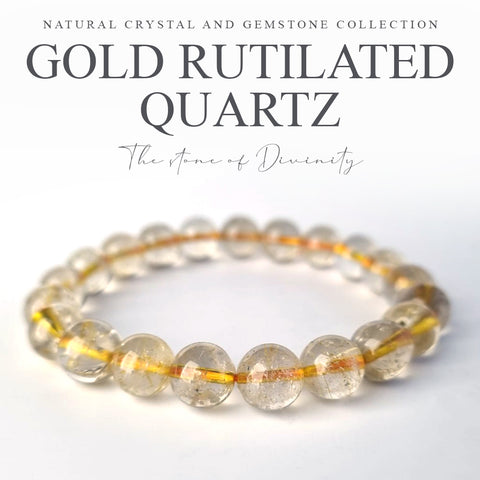 Gold rutilated quartz bracelet. Genuine natural and unheated gemstone with Certificate of Authenticity