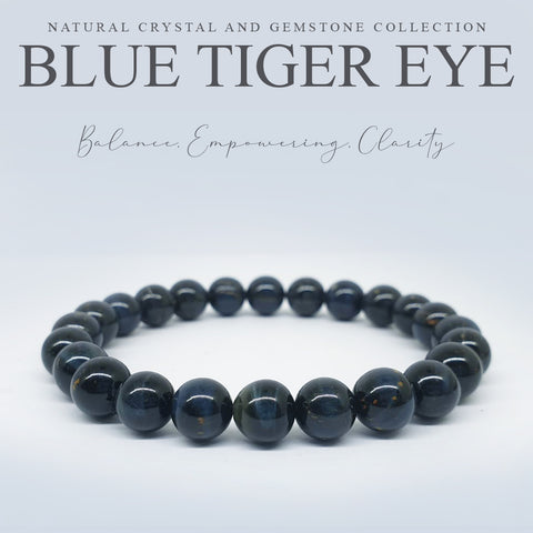 Blue Tiger-eye crystal bracelet collection. Genuine natural and unheated gemstone with Certificate of Authenticity