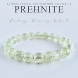Prehnite crystal bracelet collection. Genuine natural and unheated gemstone with Certificate of Authenticity