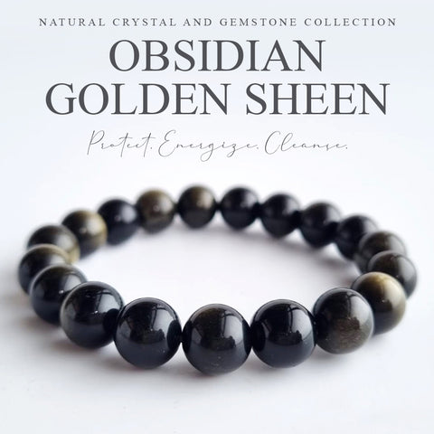 Obsidian golden sheen crystal bracelet. Genuine natural and unheated gemstone with Certificate of Authenticity