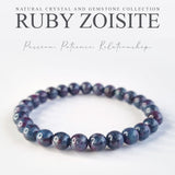 Ruby Zoisite crystal bracelet collection. Genuine natural and unheated gemstone with Certificate of Authenticity
