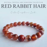 Red Rabbit Hair Quartz crystal bracelet collection. Genuine natural and unheated gemstone with Cert of Authenticity