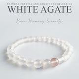 White Agate crystal bracelet. Genuine natural and unheated gemstone with Certificate of Authenticity