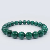 Malachite 9mm crystal bracelet. Genuine natural and unheated gemstone with Certificate of Authenticity