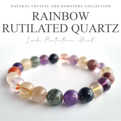 Rutilated Quartz Rainbow crystal bracelet. Genuine natural and unheated gemstone with Certificate of Authenticity