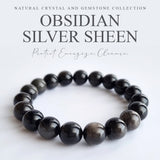 Obsidian silver sheen crystal bracelet. Genuine natural and unheated gemstone with Certificate of Authenticity