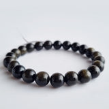 Obsidian golden sheen crystal bracelet. Genuine natural and unheated gemstone with Certificate of Authenticity