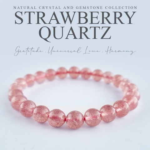 Red Strawberry quartz crystal bracelet collection. Genuine natural and unheated gemstone with Cert of Authenticity