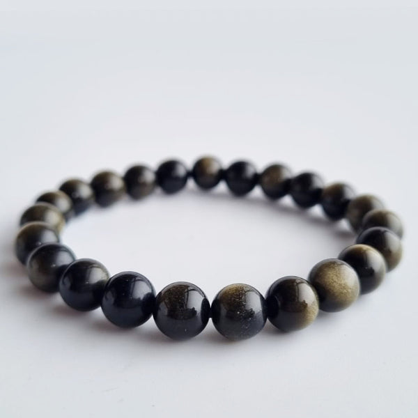 Obsidian golden sheen crystal bracelet. Genuine natural and unheated gemstone with Certificate of Authenticity