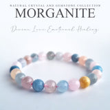 Morganite crystal bracelet collection. Genuine natural and unheated gemstone with Certificate of Authenticity