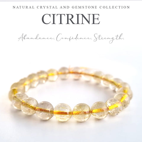 Citrine round-beads crystal bracelet. Genuine unheated crystal gemstone with Certificate of Authenticity