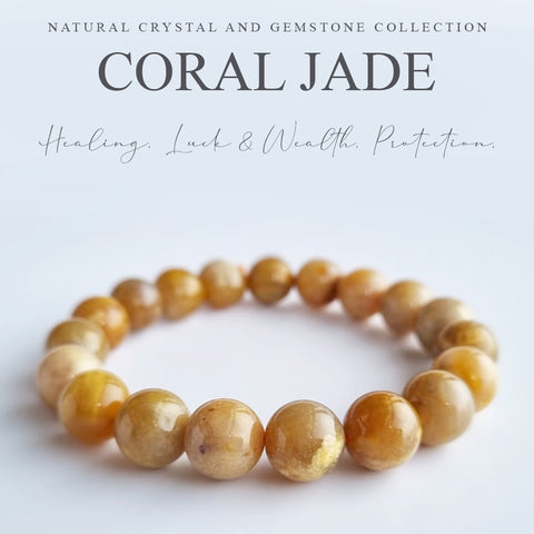 Coral Jade beads bracelet collection. Genuine natural and unheated gemstone with Certificate of Authenticity