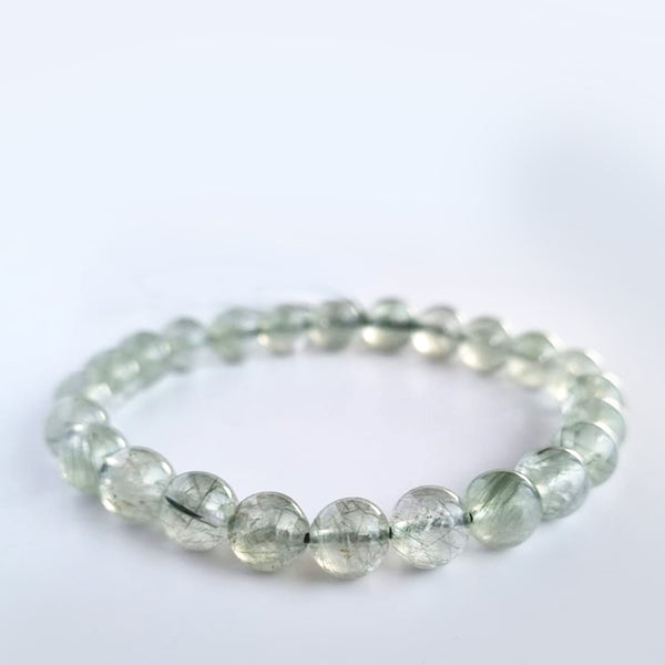 Rutilated quartz green crystal bracelet. Genuine natural and unheated gemstone with Certificate of Authenticity