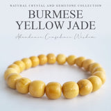 Burmese Yellow Jade apple-beads bracelet. Genuine unheated crystal gemstone with Certificate of Authenticity