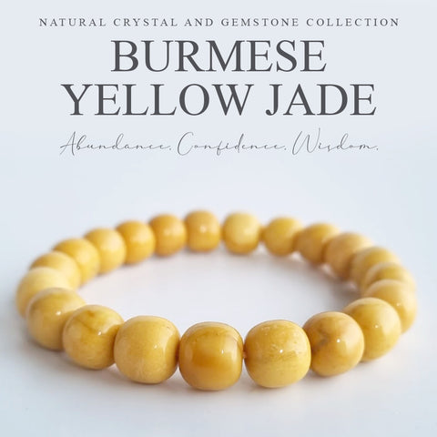 Burmese Yellow Jade apple-beads bracelet. Genuine unheated crystal gemstone with Certificate of Authenticity