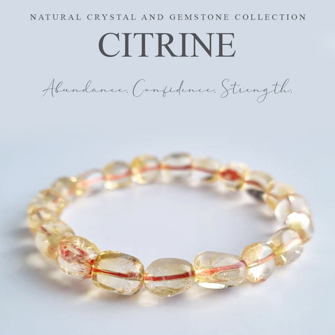 Citrine crystal stone beads bracelet. Genuine unheated crystal gemstone with Certificate of Authenticity