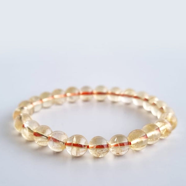 Citrine round-beads crystal bracelet. Genuine unheated crystal gemstone with Certificate of Authenticity