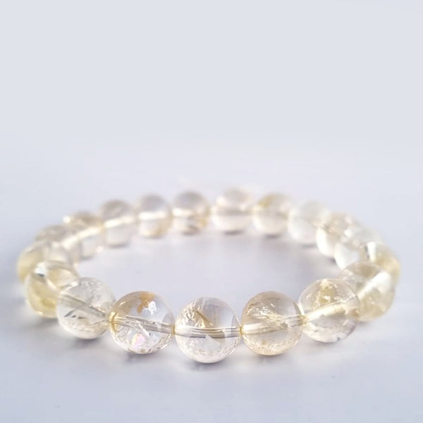 Citrine round-beads crystal bracelet. Genuine unheated crystal gemstone with Certificate of Authenticity