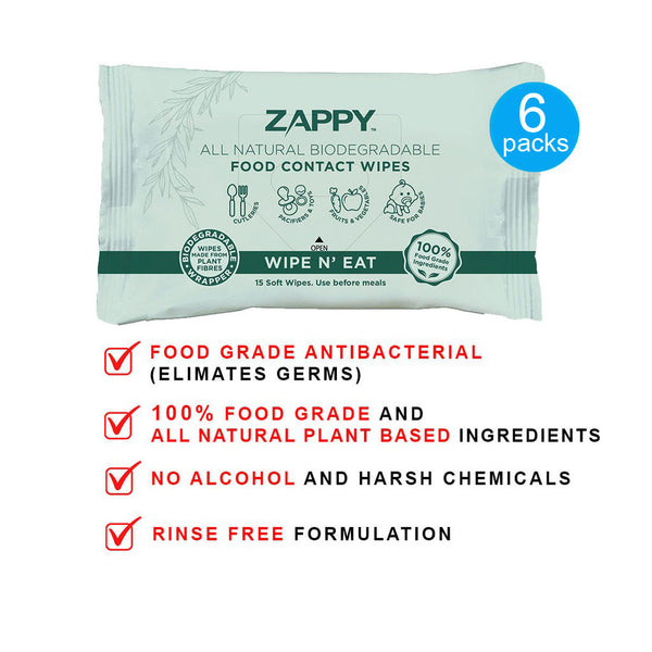 Zappy All Natural Food Contact Wipes 15 Sheets