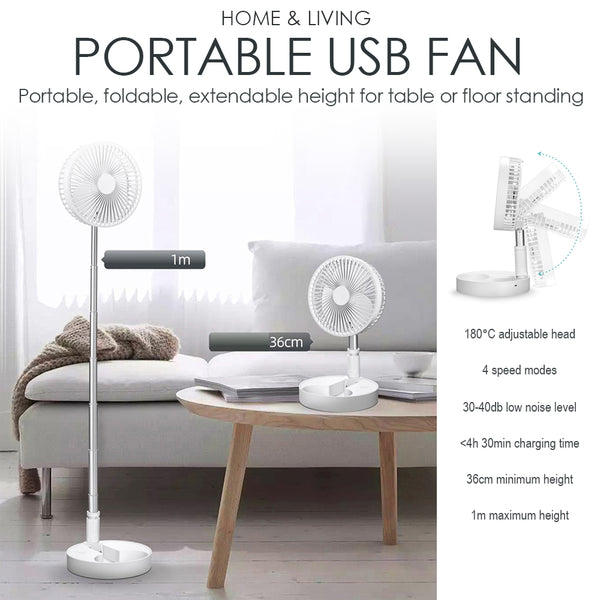 Portable Folding USB Fan for desktop or floor-standing. 7200mAh battery. Great for indoor or outdoor By SOL Home ® (Home and Living)