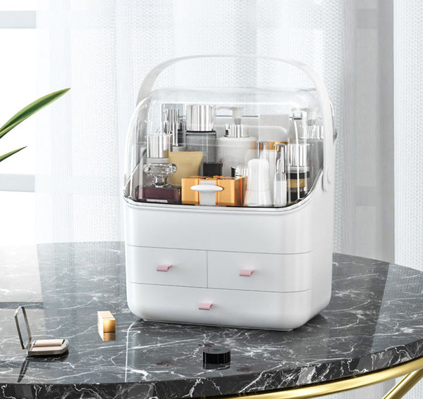 Dustproof Makeup Organizer Waterproof Makeup Organizer Makeup Organizer with Handle Cover Cosmetic Storage Drawer Cabinet Portable Hand Carry by  By SOL Home ® (Storage) (Home and Living) (Health and Beauty)