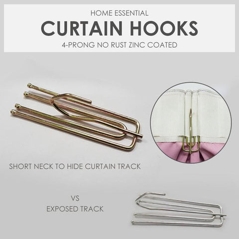 Curtain Hooks 4 Prong Zinc Plated Rust Free Rust Proof Corrosion Resistant Short neck 4 Prong Hooks Rail Hiding Curtain Hooks - Set of 20pcs by SOL Home ® (Curtains and Accessories)