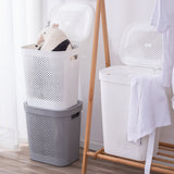Perforated Mock Rattan Cylinder Laundry Basket with attached flippable Cover, Multi-purpose basket