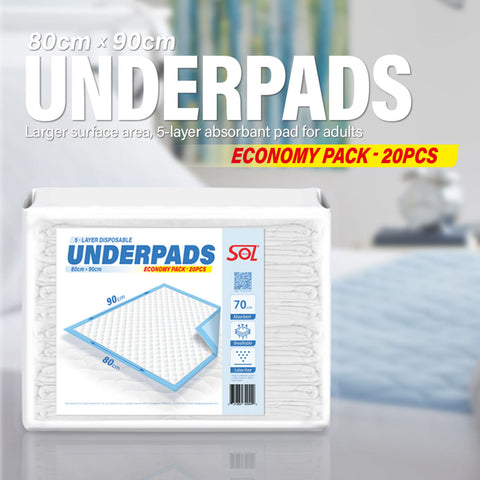 SOL Home® Adult Underpad, 80 x 90cm, 70gsm, 20ct (EAN: 5060903980033)